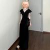 Hepburn Style V-Neck Black Dress for Women - Summer 2026 High-End Long Dress