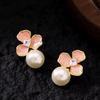 Mori Super Fairy Sweet Temperament Small Fresh Drip Oil Inlaid Zircon Flower Pearl Earrings Personalized Versatile Commuter Earrings