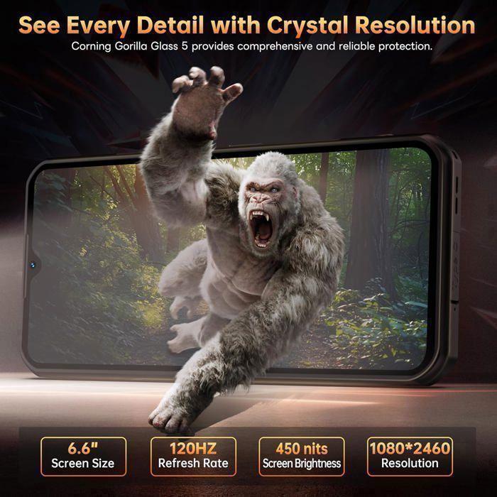 Smartphone Robuste OUKITEL WP55 Pro 5G 48Go+512Go 108MP Téléphone Incassable 11000mAh 6.6" FHD+ 120Hz Android 15 Dual SIM/NFC Noir