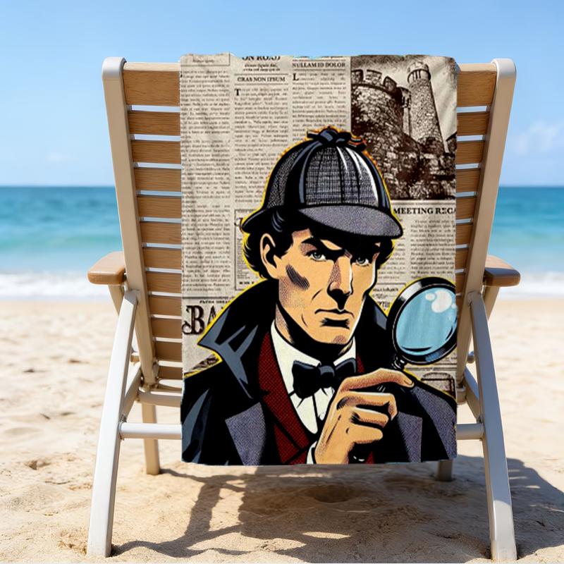 Ultra-Soft Beach Towel with Sherlock Holmes Theme,Ideal for Pool - Camping, Diving - Perfect Travel Essential, Vibrant Beach Towel.