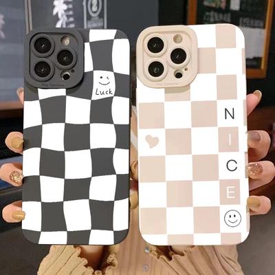 Fashion White Grid Silicone Phone Case For iPhone 16 Pro Max 15 14 13 12 11 X XS Max XR 7 8 Plus SE 2020 Shockproof Soft Cover