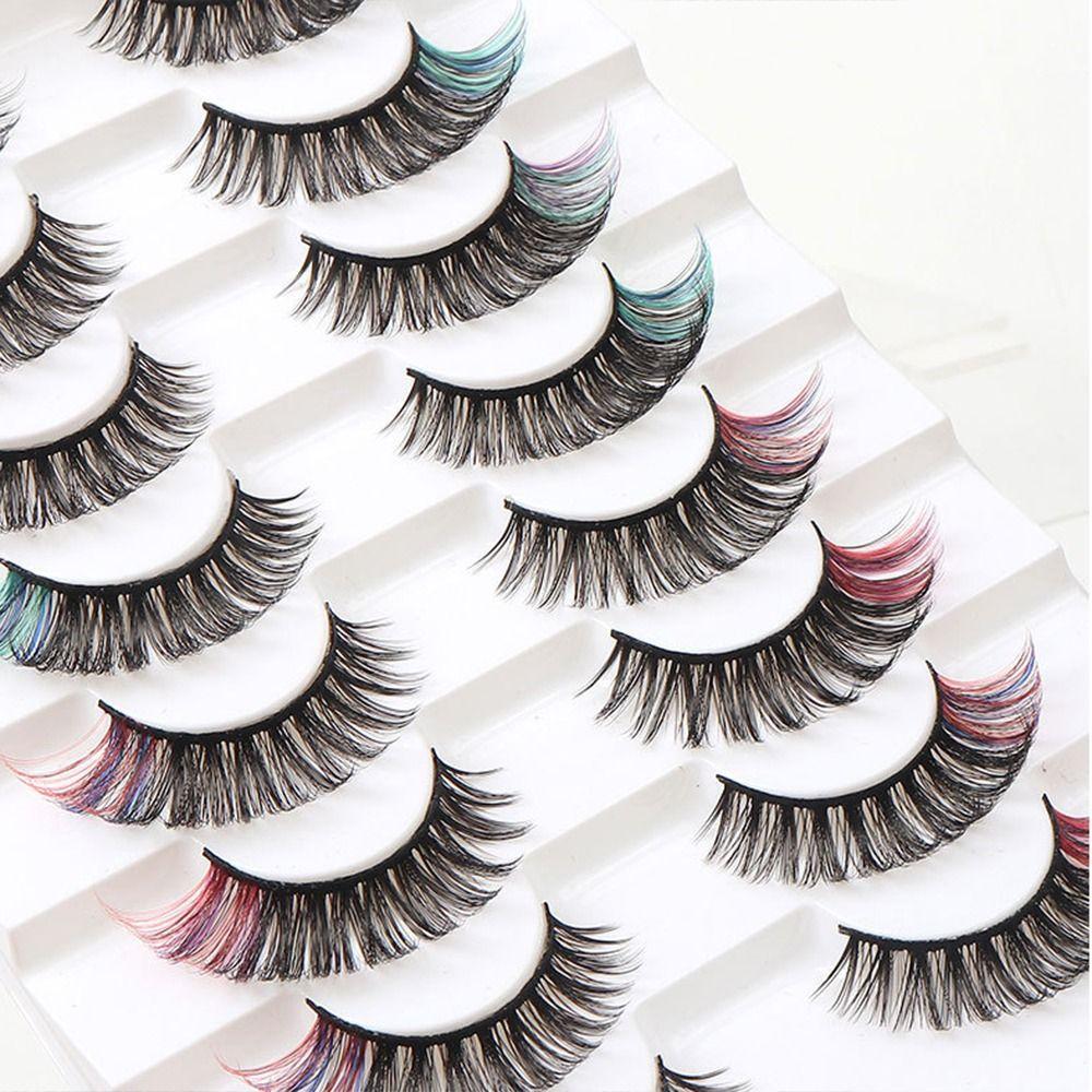 Bright Colors Simulation Eye Eyelashes 8 Pairs 3D Curled False Eyelashes Colored Eyelashes  Parties