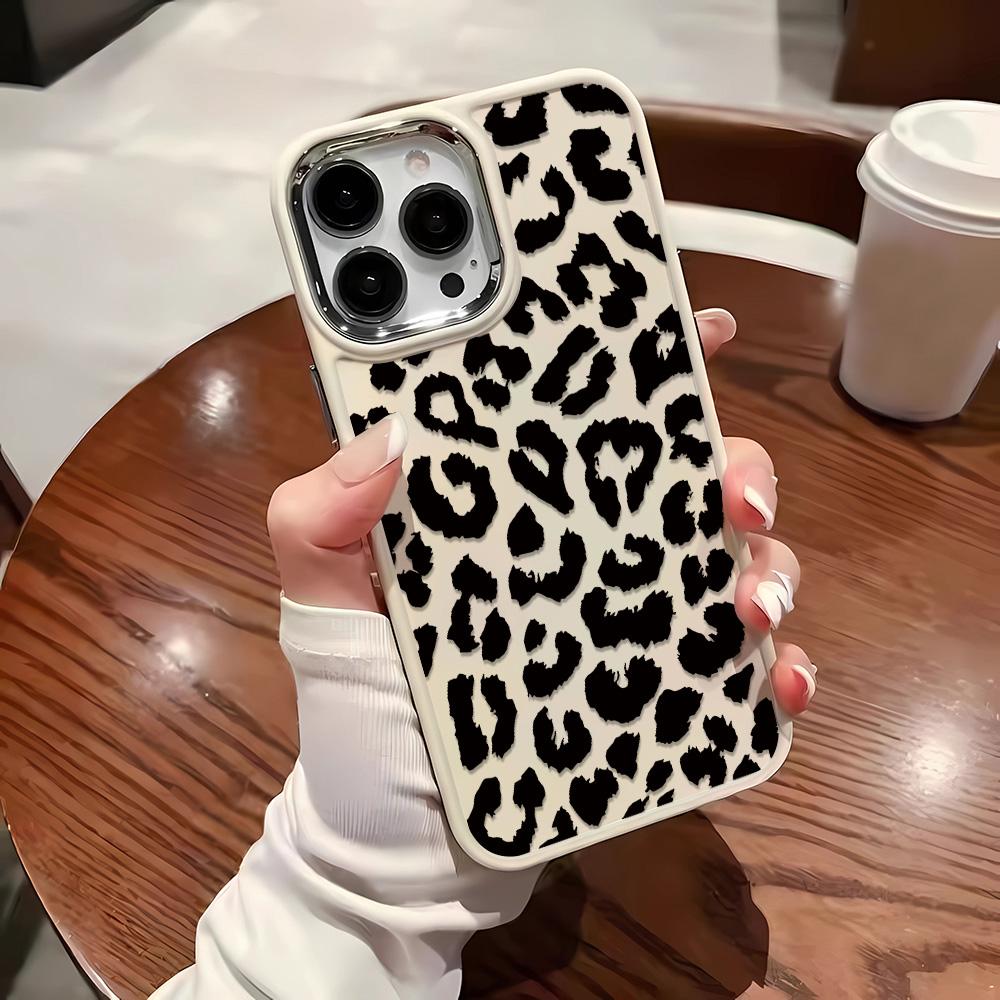 White Black leopard print phone case For iphone16E 16pro 15pro 14 13 12 11 7 8 XR XS 14plus Silicone Anti Fall Protective Cover