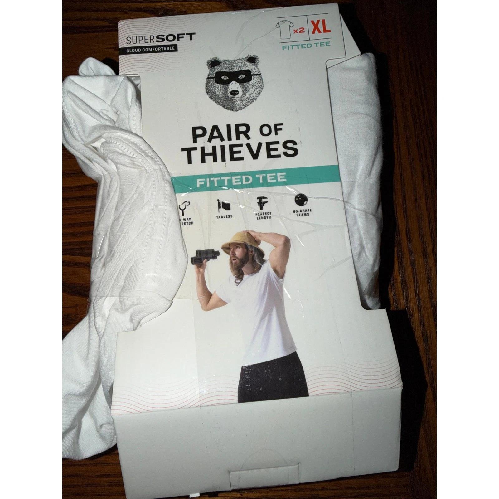 

Pair of Thieves Mens SuperSoft Fitted Tee 2-Pack White Crew Neck Undershirt XL S