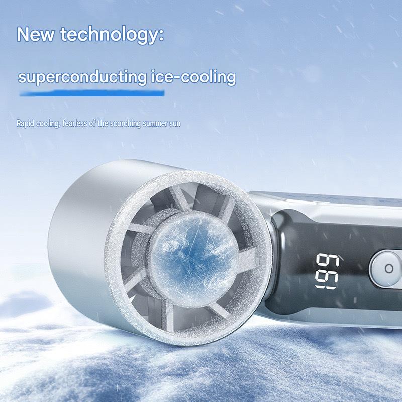 Mini Handheld Ice Fan USB Rechargeable Digital Display Outdoor Pocket Portable High-Speed Turbo Small Fan