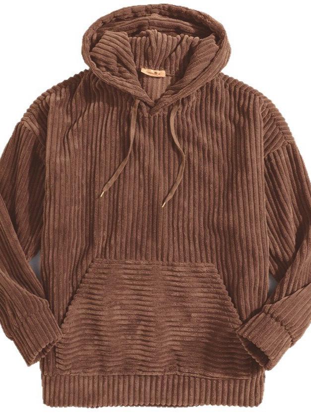 Herren Retro Cord Kapuzenpullover - Dickes Langarm mit Tasche