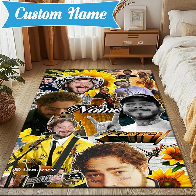 Custom Name Musician's Post Malone Rug Game Carpet, Floor Mat for Bedroom Living Room Entryway Rug, Home Decor Idea Gift for Christmas Birthday