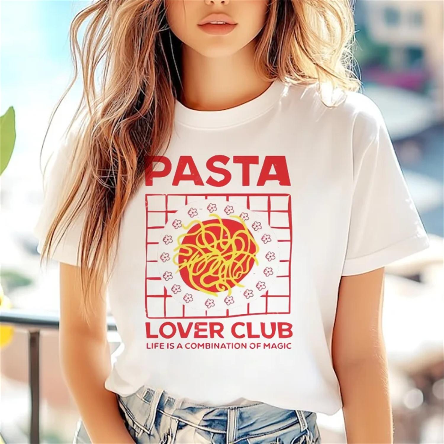 Pasta Enthusiasts Fashion Printed Pattern Top Women s Summer Short Sleeved Women s Regular Casual Versatile Popular T-Shirt S белый