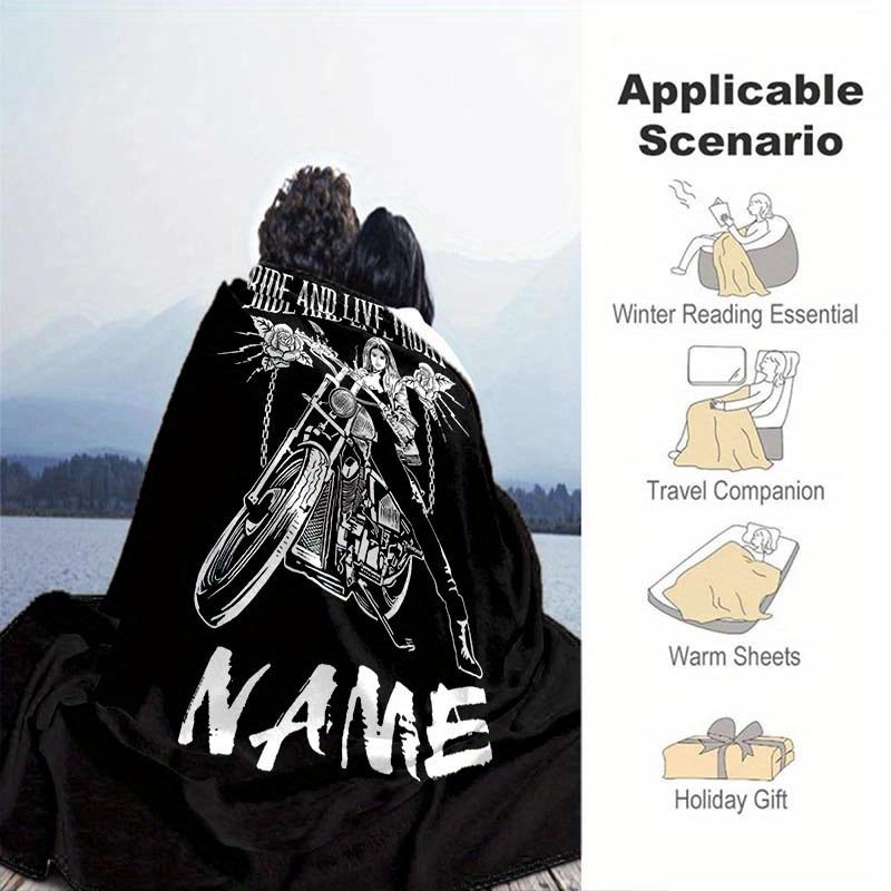 Motorcycle Enthusiast Customize Your Name Blanket Warm Comfortable Soft Blanket For Chair Office Sofa Bed Sofa Office Camping Suitable For Gifting