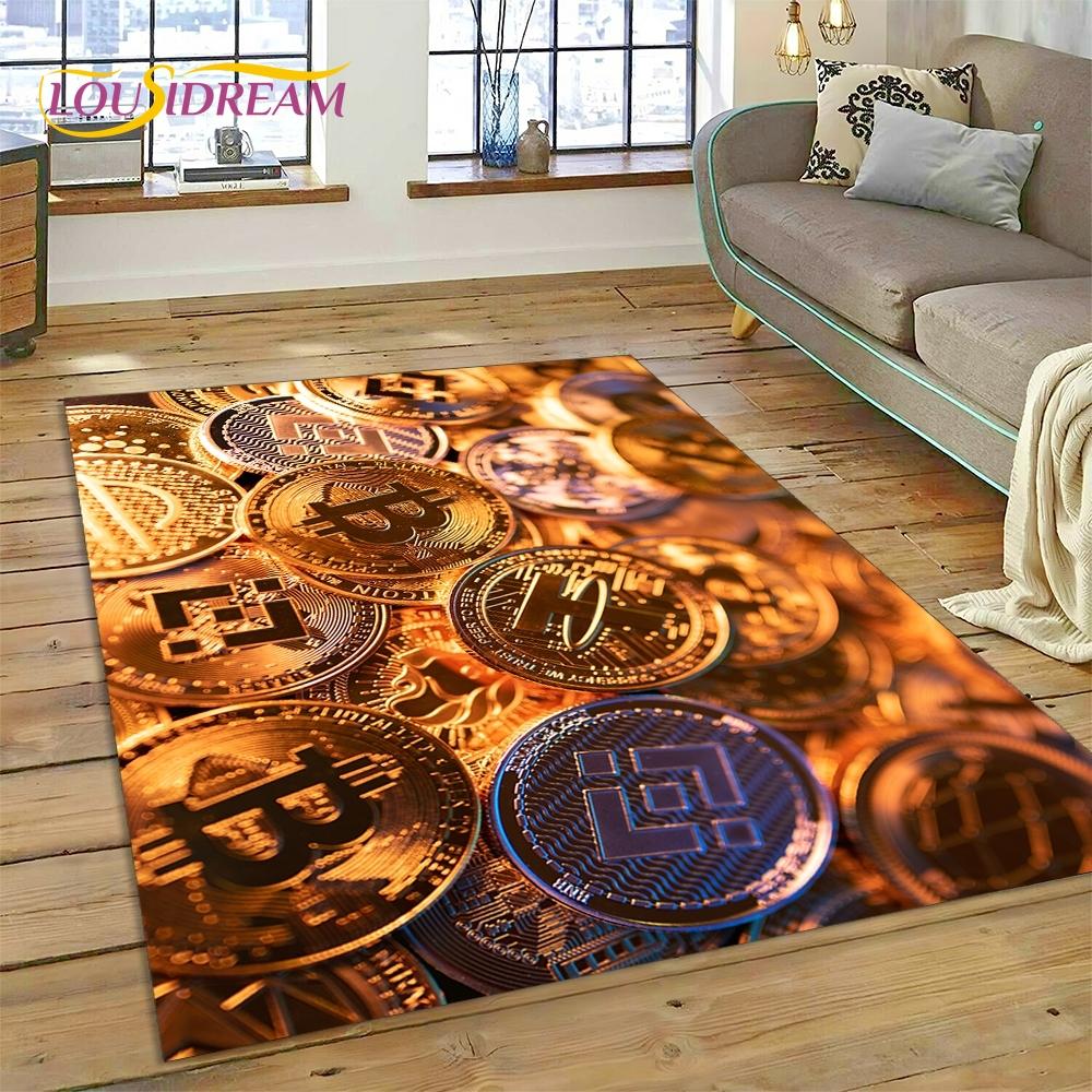 Bitcoin 3D Virtual Currency NFT Area Rug Carpet for Living Room Bedroom Home Decor,Floor Mat Non-slip for Sofa Doormat Gift Kids