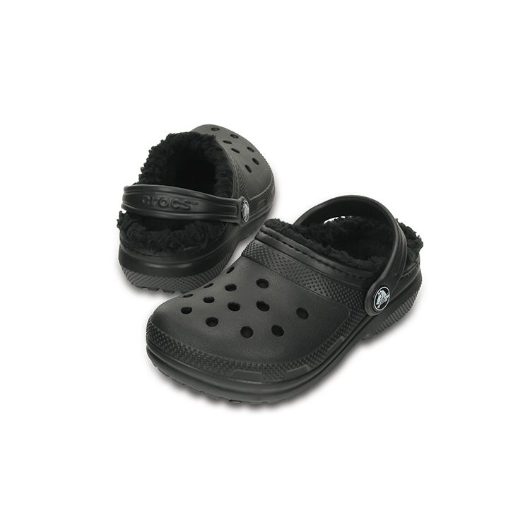 Crocs Classic Warm Comfortable Classic Fuzzy Clogs Kids Sandals Black 203506-060