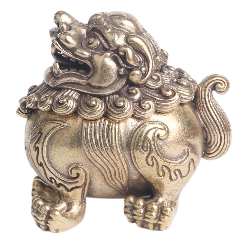 Brass Roaring Desktop Ornament Auspicious Beast Sandalwood Incense Burner Craft Artifact Collectible Old Co
