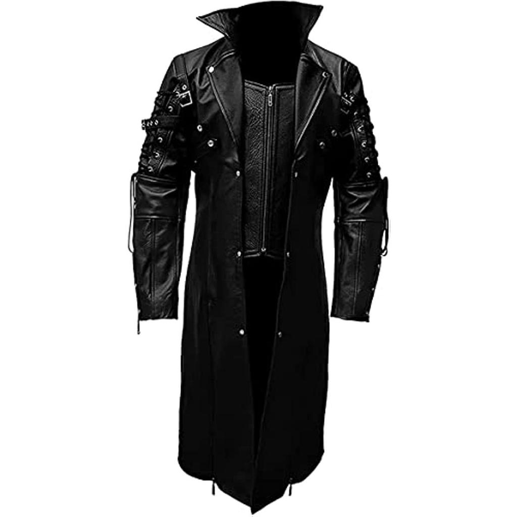 New, long, European and American men's locomotive plus size leather jacket men's clothing