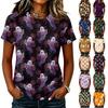 Women's Casual Short Sleeve Round Neck Pullover T-Shirt with Halloween Print