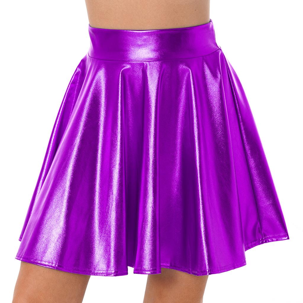 High Waist Flare Skirt Club Stage Costume Party Dancewear Shiny Ruffle Skirts for Women