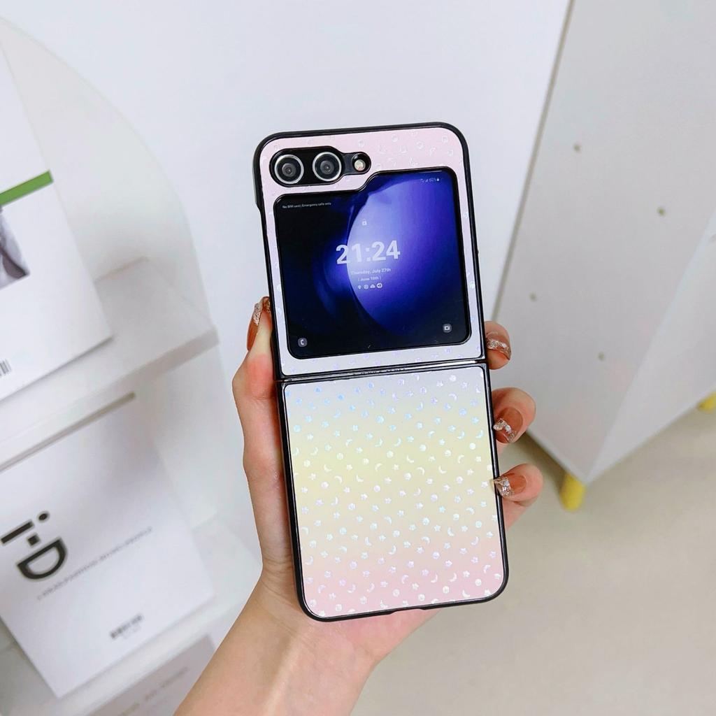 Applicable To Samsung Z Flip6 Mobile Phone Case Z Flip5 Folding Screen Gradual Change Laser Star Flip Case