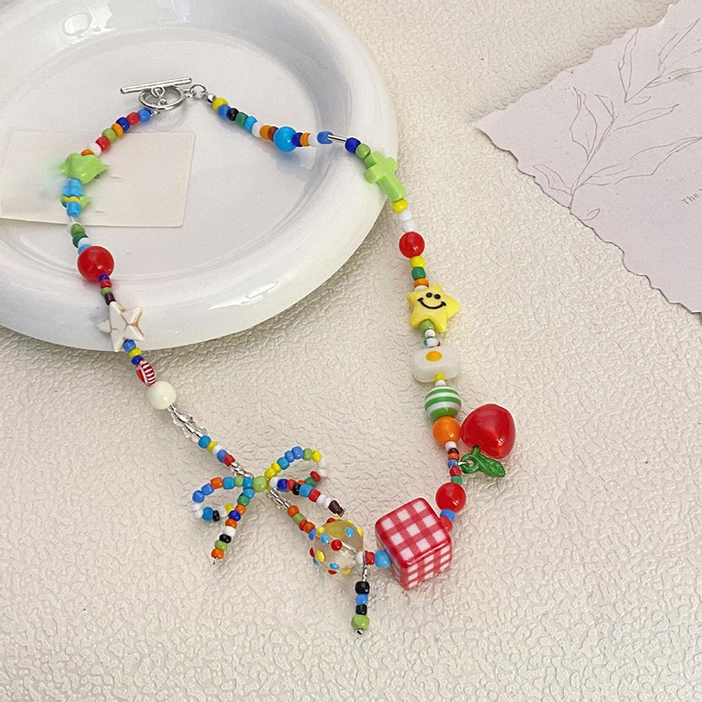 Acrylic rice bead square bow apple star pendant necklace niche fashion light luxury versatile exquisite necklace