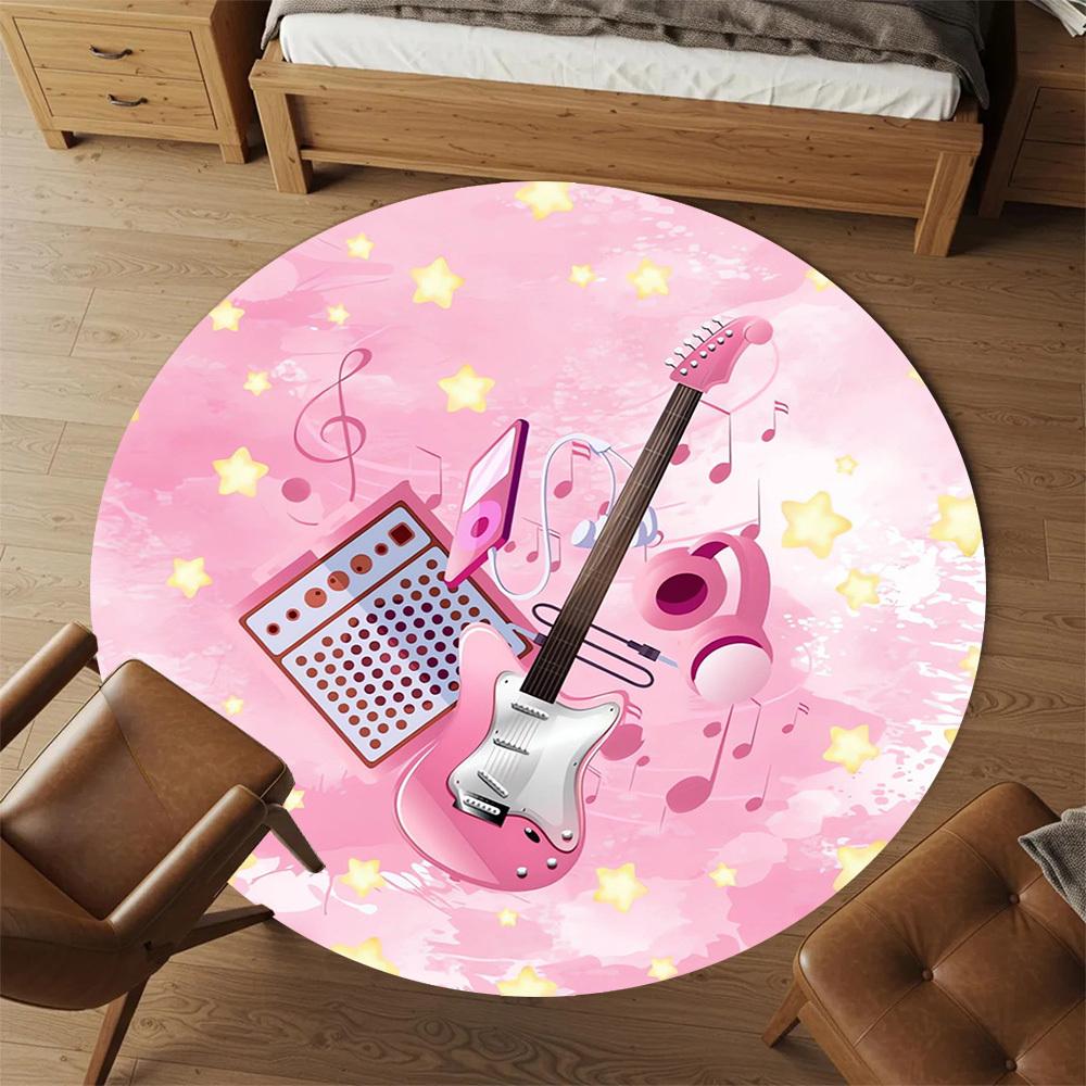 1pc Guitar Amplifier Round Chair mat Area Rug - Non-Slip, Floor Mat for Office, Bedroom, home decor Christmas Gift p0811210