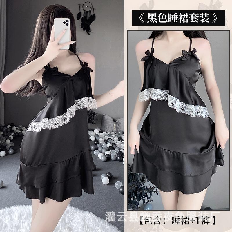 

Эротическое нижнее белье, сексуальная ночная рубашка с подвязками, атласная пижама с перспективой соблазнения, комплект домашней одежды XL (120-67.5 kg)