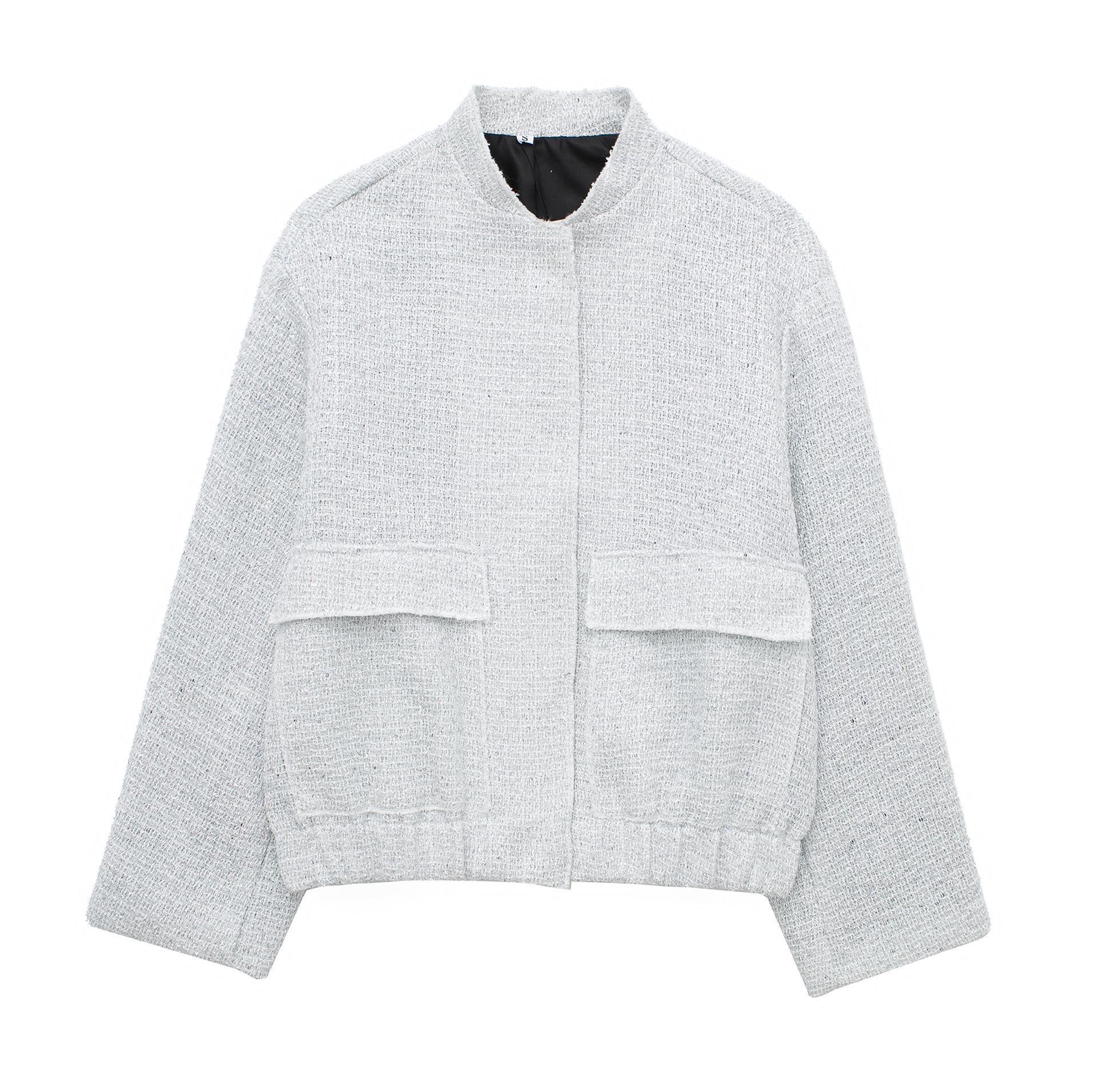 

Весна 2025 Уличный стиль Куртка с пайетками Medium серебряный