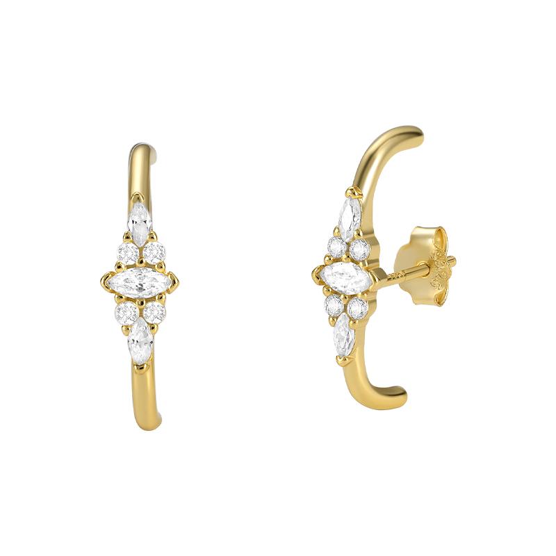 925 Silver Geometric Zircon Stud Earrings For Women Punk Street Gold Plated Piercing Ear Jewelry