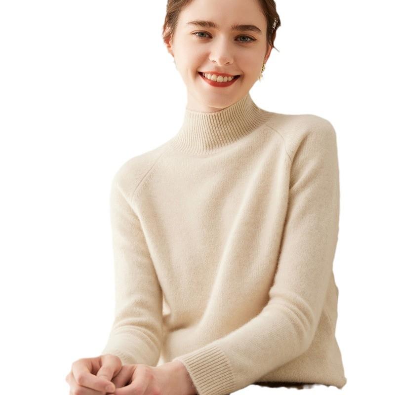 2024 Autumn/Winter Women's Plus Size Cashmere Sweater - Thick, Solid Color, Raglan Sleeve Knitwear Base Layer.