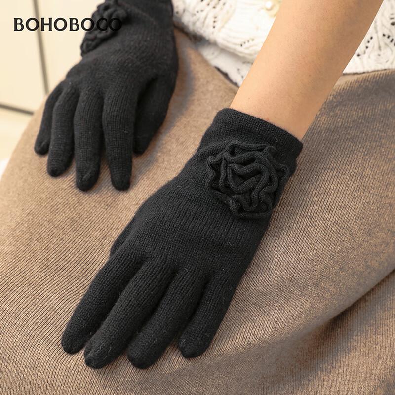 BOHOBOCO Women's 100% Cashmere Rose Pattern Winter Gloves
