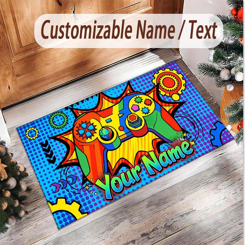 Game Controller Theme Soft Crystal Velvet Rug Custom Name & Text Print Non Slip Floor Rug for Bedroom Living Room