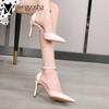 2024 Ladies Silk Champagne Shoes Ankle Strap Sandals Woman Narrow Band High Heels Stilletto Wedges Pumps OL Dress Party Sandalia
