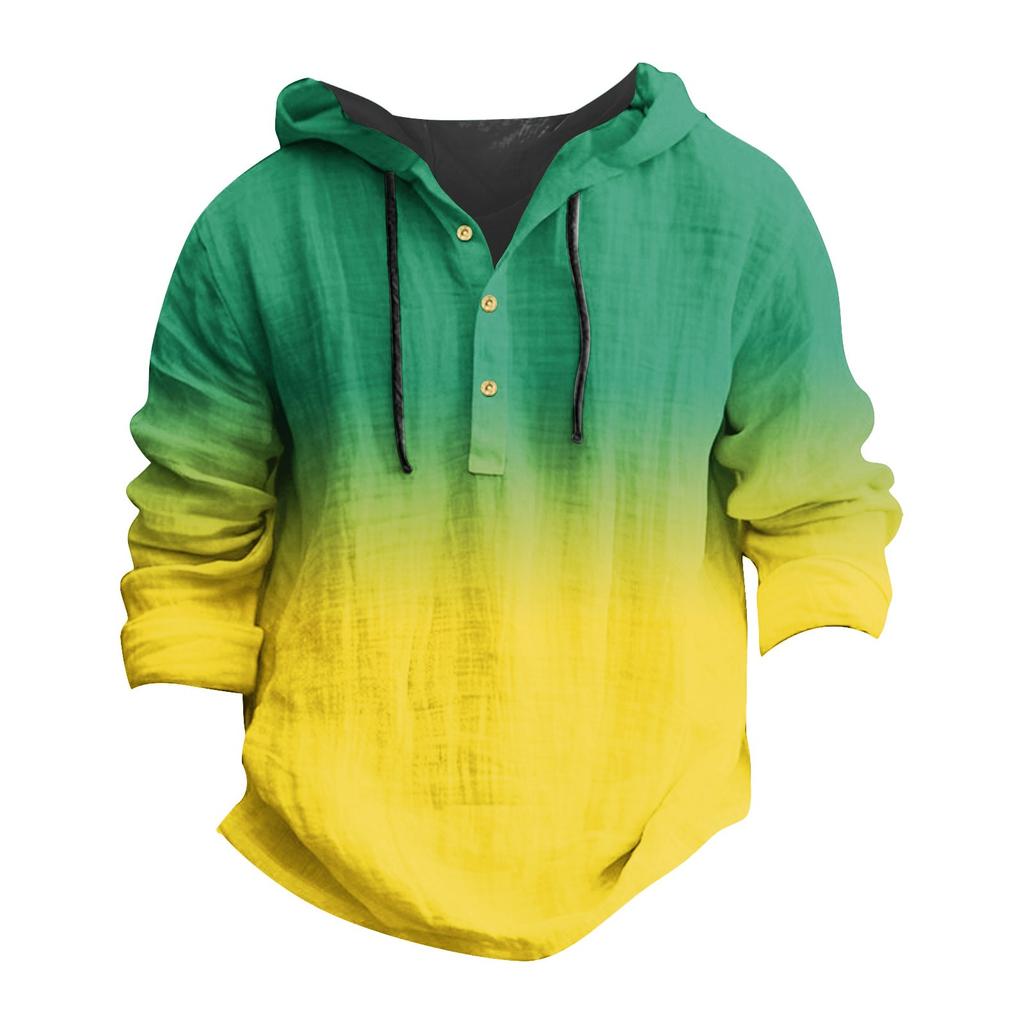 Printed Men's Cotton And Linen Shirt Hooded Long-sleeved Hooded Spring And Summer Casual Daily Wear