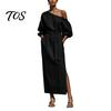 Women Long Dress One Shoulder Dress, Solid Color Tie Waist Side Split Casual Summer Dresses Party Sleeve Maxi for Everyday Wear