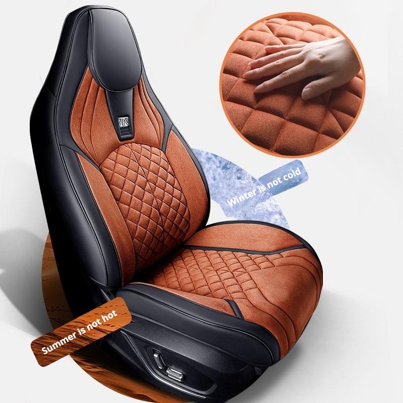 Premium 5-Seat Full-Cover Car Seat Covers - Suede Fabric & Soft Napa Leather, Durable Skin-Friendly Fit for Sedan/SUV/Truck