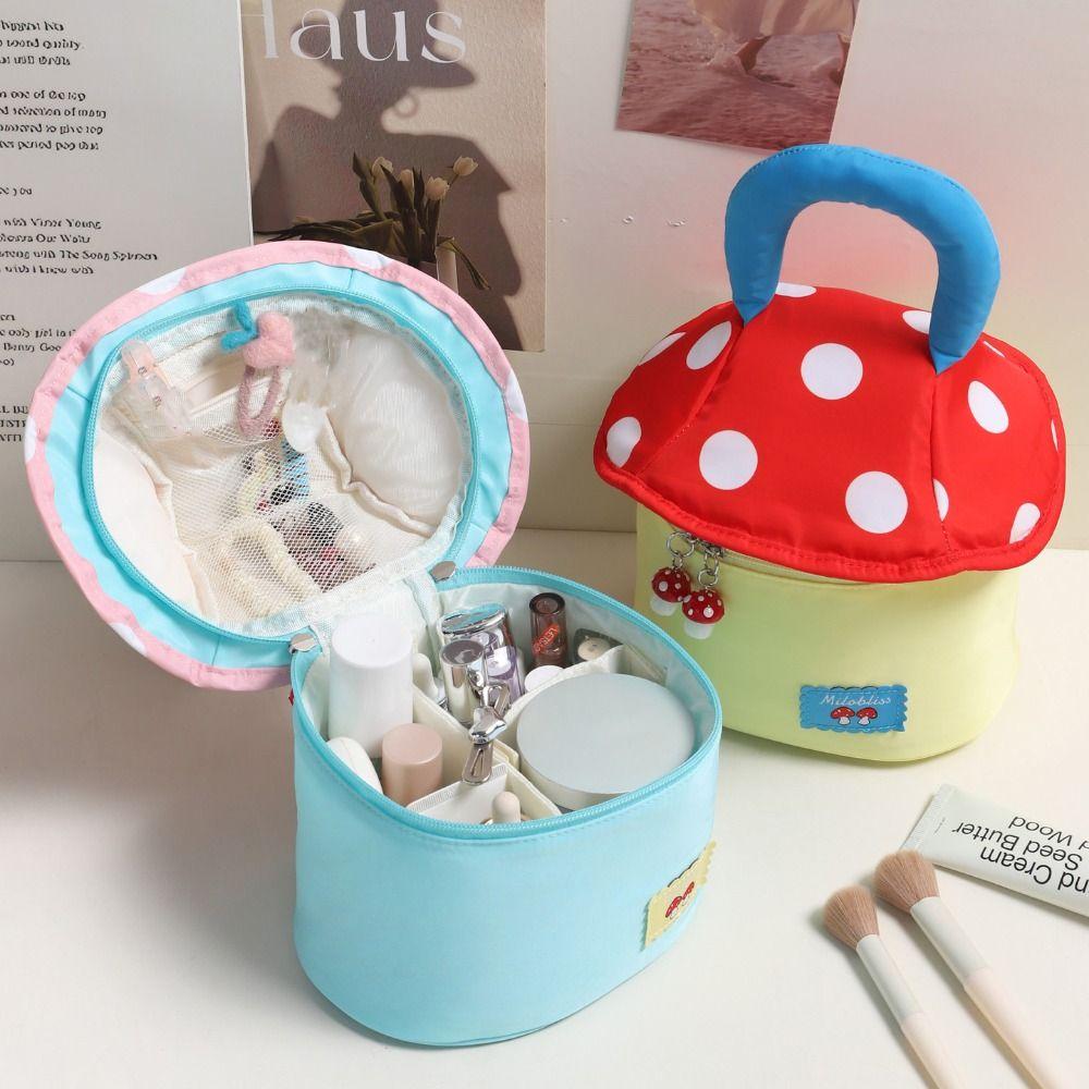 Cute Large Capacity Cute Makeup Bag Multifunctional Mushroom House Handheld Cosmetic Case Aesthetic Zipper Toiletry Bag Ladies