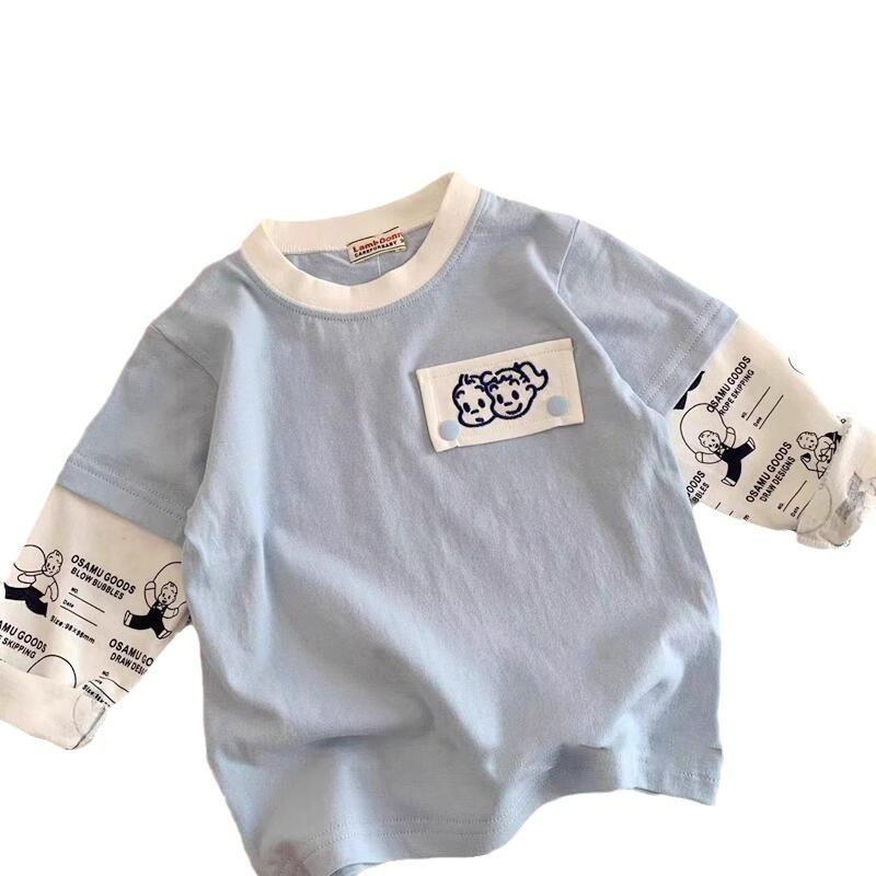 Kids Long Sleeve Mock Two Piece Top for Boys and Girls Soft Comfortable Spring Autumn Wear