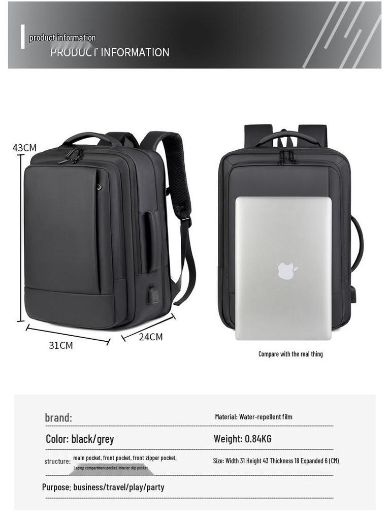 Men's Expandable Business Travel Backpack: Customizable Logo, Large Capacity, Fashionable Design, Computer Compatible.