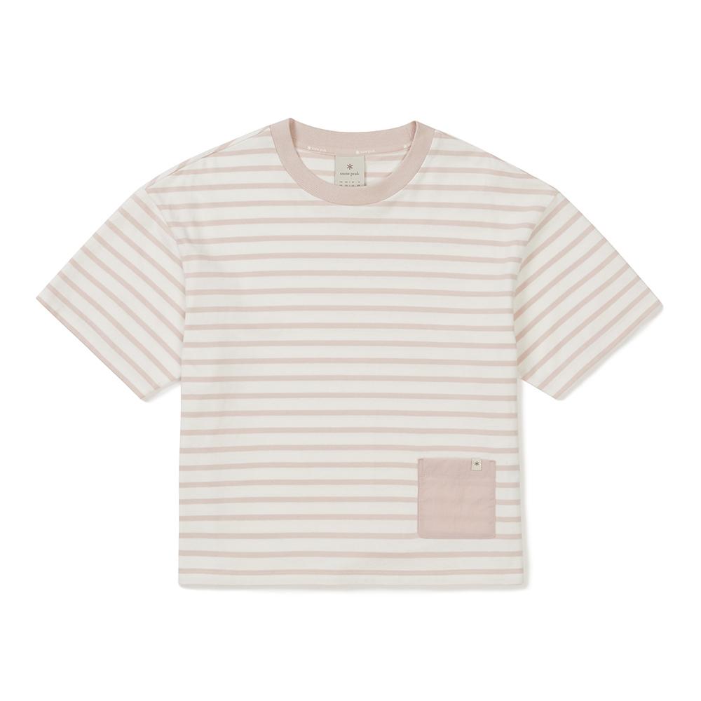 [Snowpeak] Cotton Women's Stripe Semi-Cropped Short-Sleeve T-shirt Light Pink (S25MWFTS69)