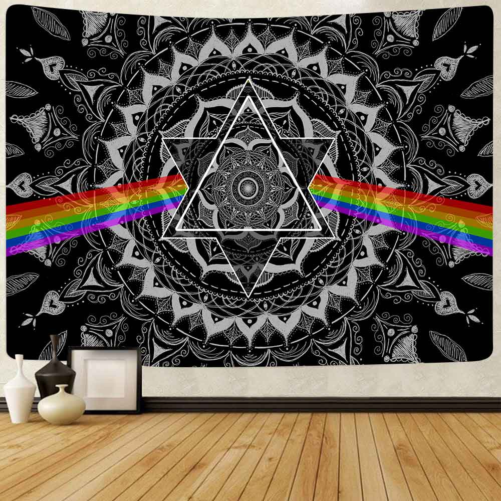 Tapiserie agățată pe perete cu stea cu eclipsă solară Tapiserie cu mandala Tapiserie geometrică alb-negru pentru dormitor, decorare a casei