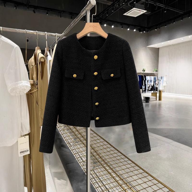 Black Round Neck Fragrant Short Coat French Tweed Top for Little Men