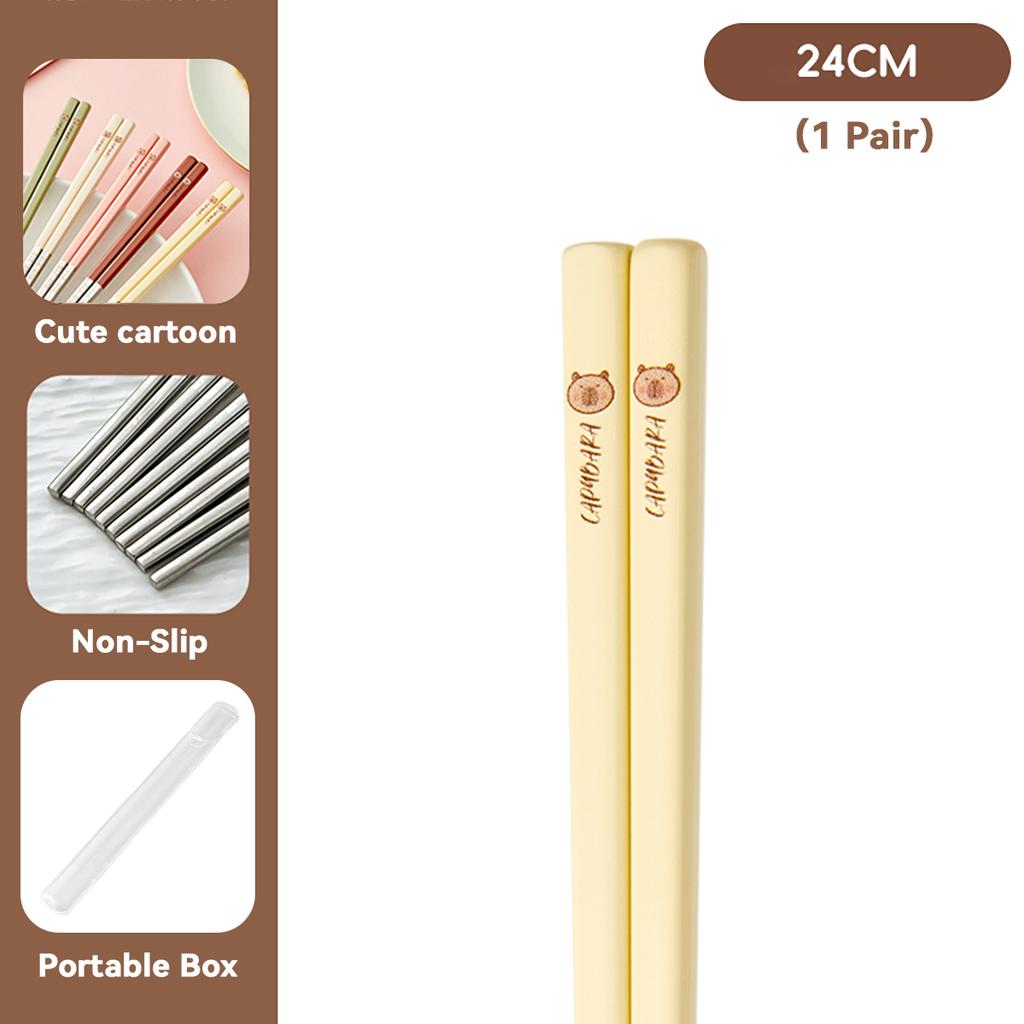  Portable Cute 316 Stainless Steel Non Slip Chinese Chopsticks With Box Reusable Sushi Stick Dishwasher Safe Tableware