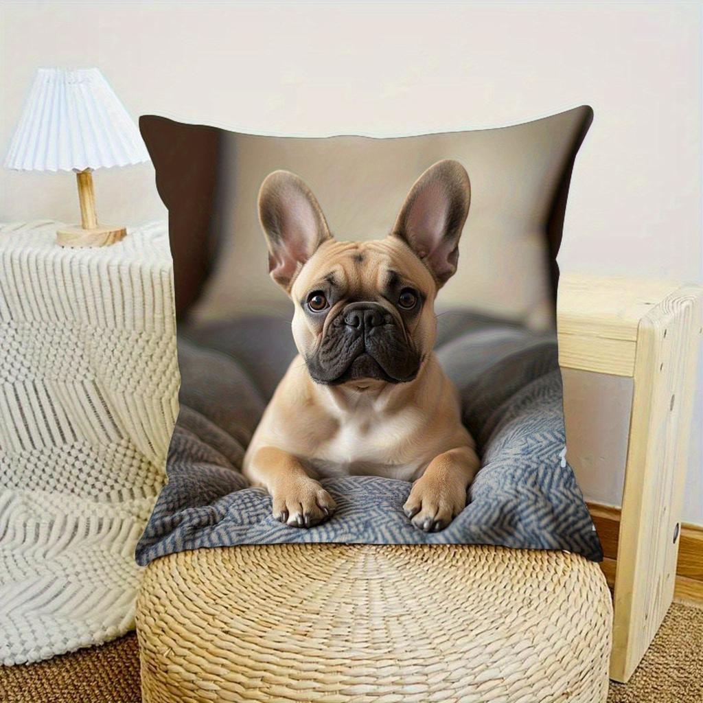 1pc Pillowcase, Cute French Bulldog Realistic Style Pillow Cover