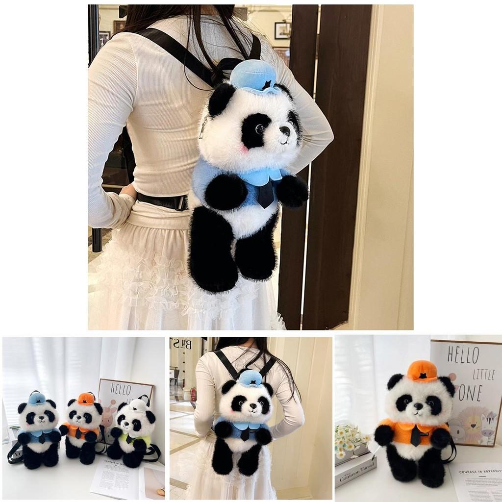 Police Panda Plush Backpack For Girls With Zipper Closure And Cartoon Design