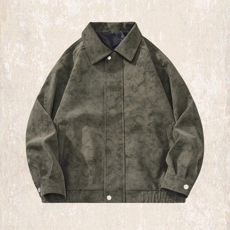 Retro jacket men's spring and autumn trendy brand tough guy tooling men's leather jacket loose locomotive clothing casual leather jacket men