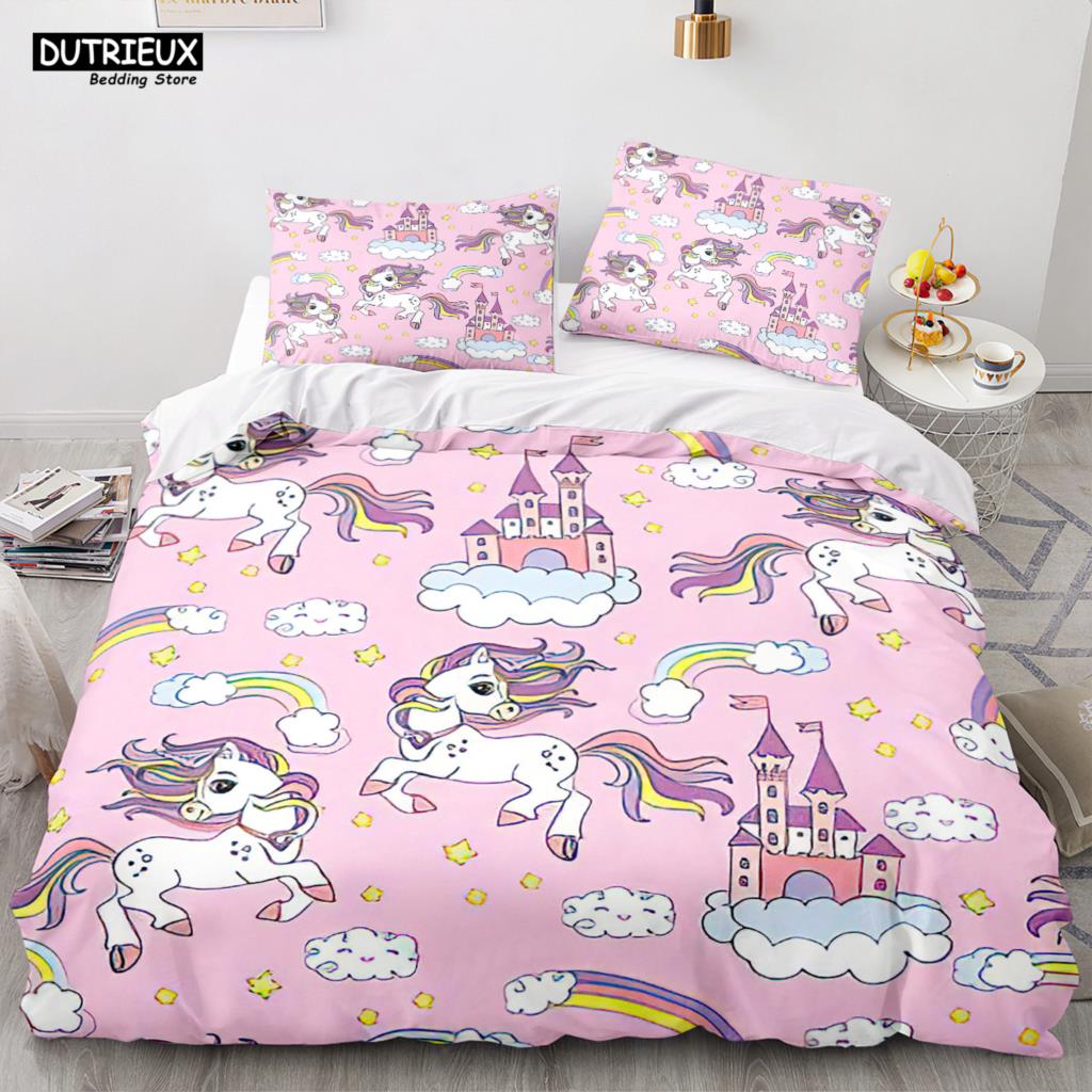 Cartoon Rainbow Unicorn Bedding Set Unicorn Sets Single Double Queen Twin Full Size Duvet Cover Kid Girls Child Soft Duvet Cover