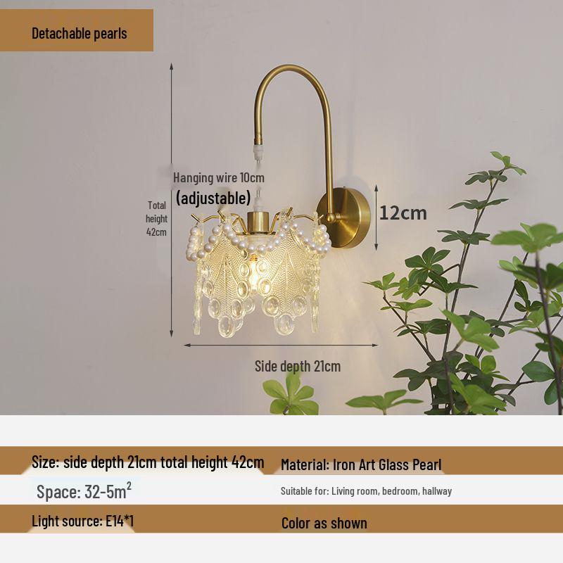 Modern Luxury French Glass Wall & Bedside Lamp for Bedroom, Corridor, and Hall