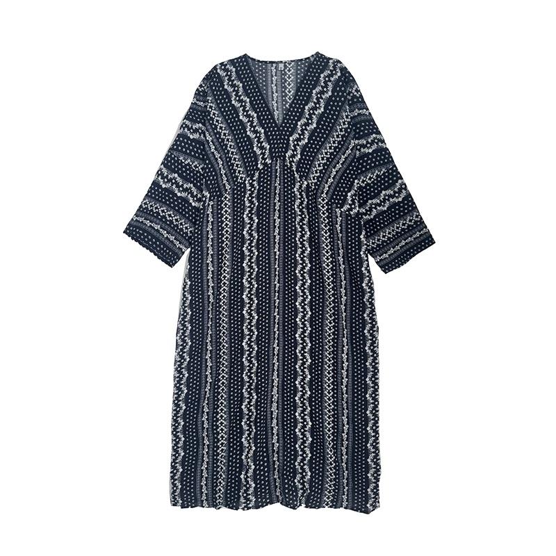 Long sleeve plus size cotton vintage Stripe new in dresses for women casual loose Maxi spring autumn dress