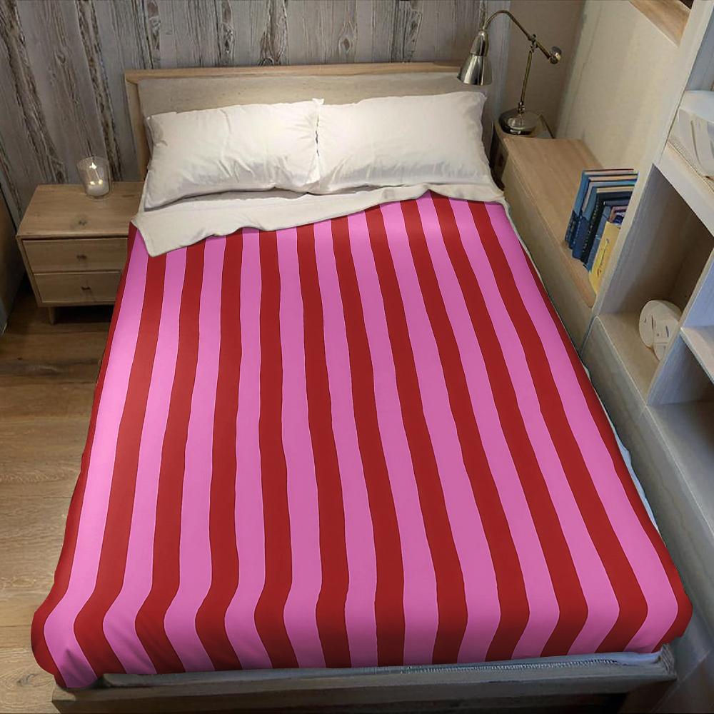 Coperta in Flanella a Righe Rosa e Rosse Calda Morbida Halloween Natale Divano Caldo Accogliente Decorazione Decorativa Regalo Per Tutte le Stagioni