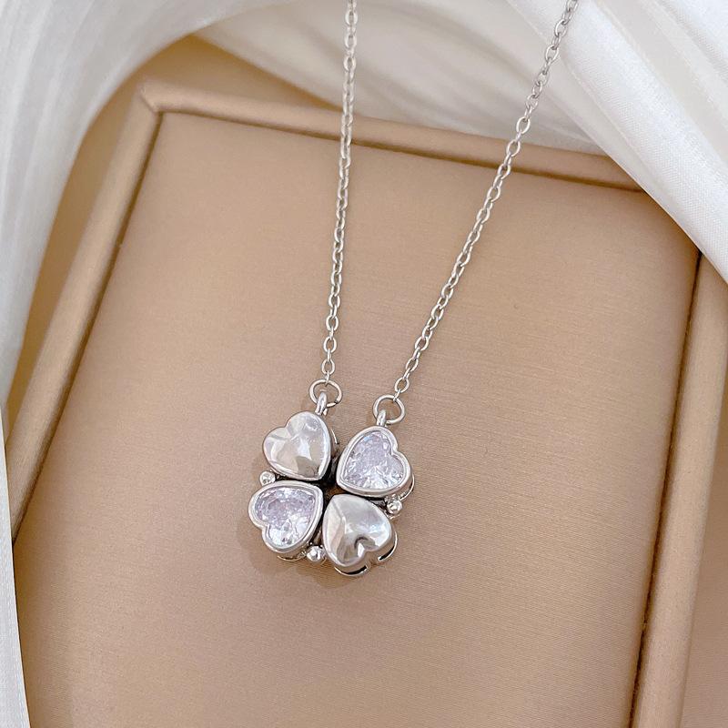 Cubic Zirconia Flower Pendant Necklace for Women 2025 New Fashion Stainless steel Jewelry Wedding Party Accessories