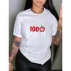 Women'S Cute 100 Digit Pattern Print Round Neck T-Shirt, Spring/ Summer Casual Short Sleeve Top for Women, Geometric Pattern, Crew Neck