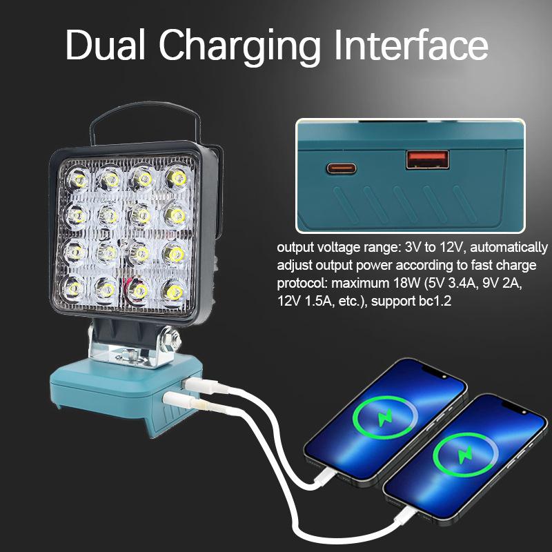 1Pcs Spotlights Camping Lamp 18V Lithium Battery Case Bl1830 Led Working Lights Flashlight Torch For Bl1860 Li-Ion Cell Pack