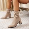Autumn Winter Thick Heels Women Ankle Boots Fashion Back Lace Up Shoes Ladies Elastic Slim Sock Short Booties